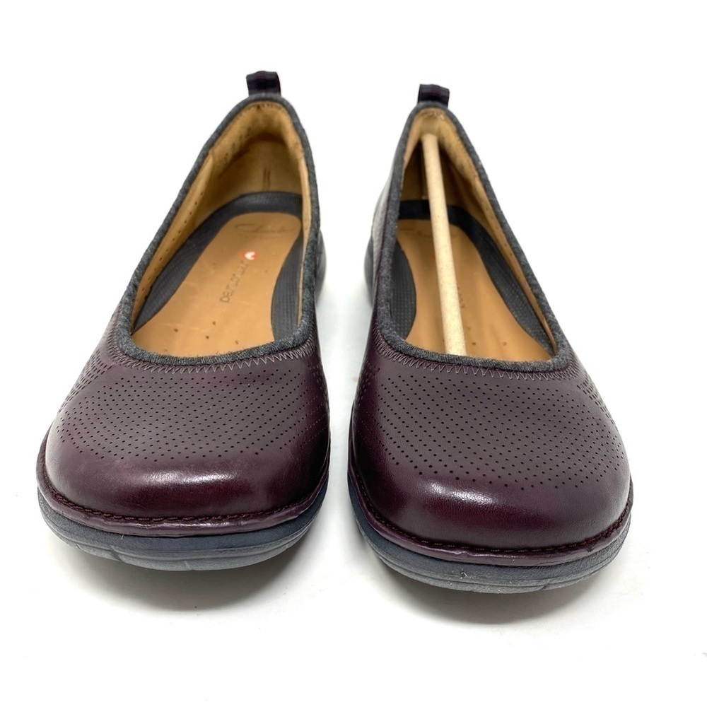 Clarks Un Elita Aubergine Leather comfort flats - Picture 3 of 9
